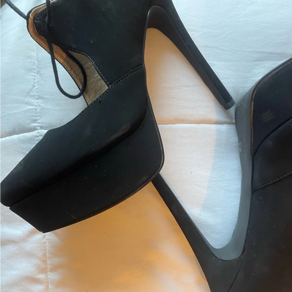 Suede High Heel Platform Tie Up Pumps Charolette Russe Black Shoes - Picture 9 of 11